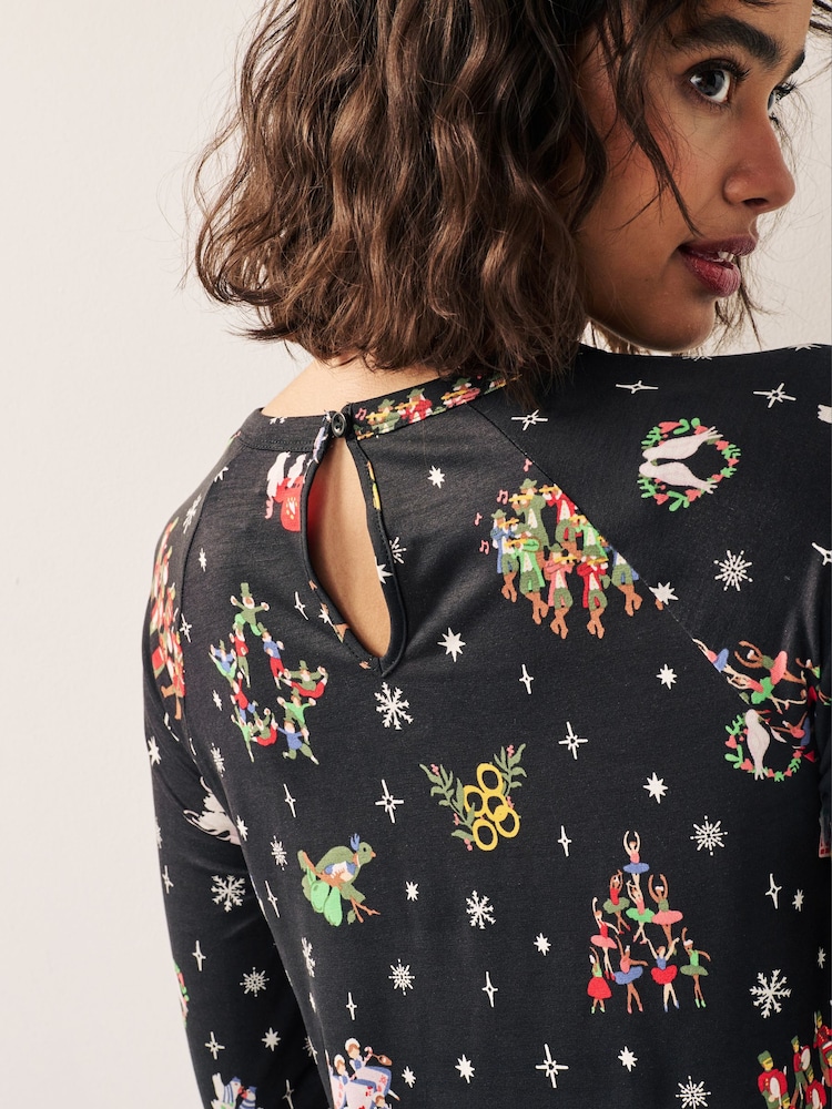 Noir imprimé - Robe évasée de Noël fantaisie à manches longues - Image 3 of 5