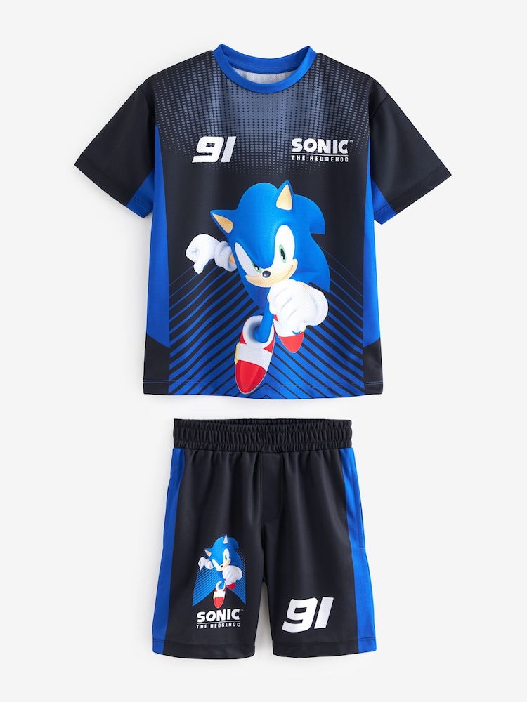 Blue/Black Sonic Football Inspired T-Shirt and Short Set (3-16yrs) - Image 1 of 3