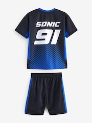 Blue/Black Sonic Football Inspired T-Shirt and Short Set (3-16yrs) - Image 2 of 3