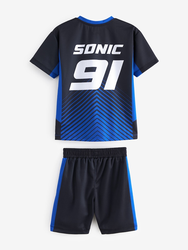 Blue/Black Sonic Football Inspired T-Shirt and Short Set (3-16yrs) - Image 2 of 3