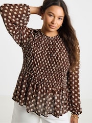 Simply Be Natural Check Shirred Blouse - Image 1 of 4