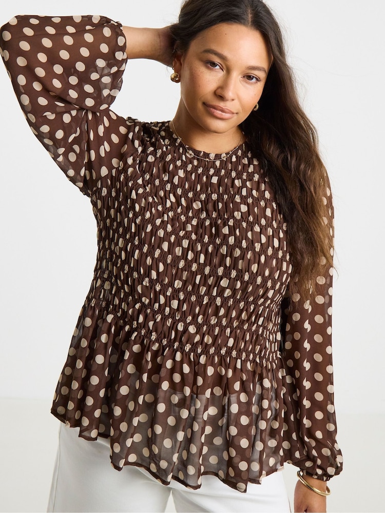 Simply Be Natural Check Shirred Blouse - Image 1 of 4 Simply Be Natural Check Shirred Blouse - Image 1 of 4