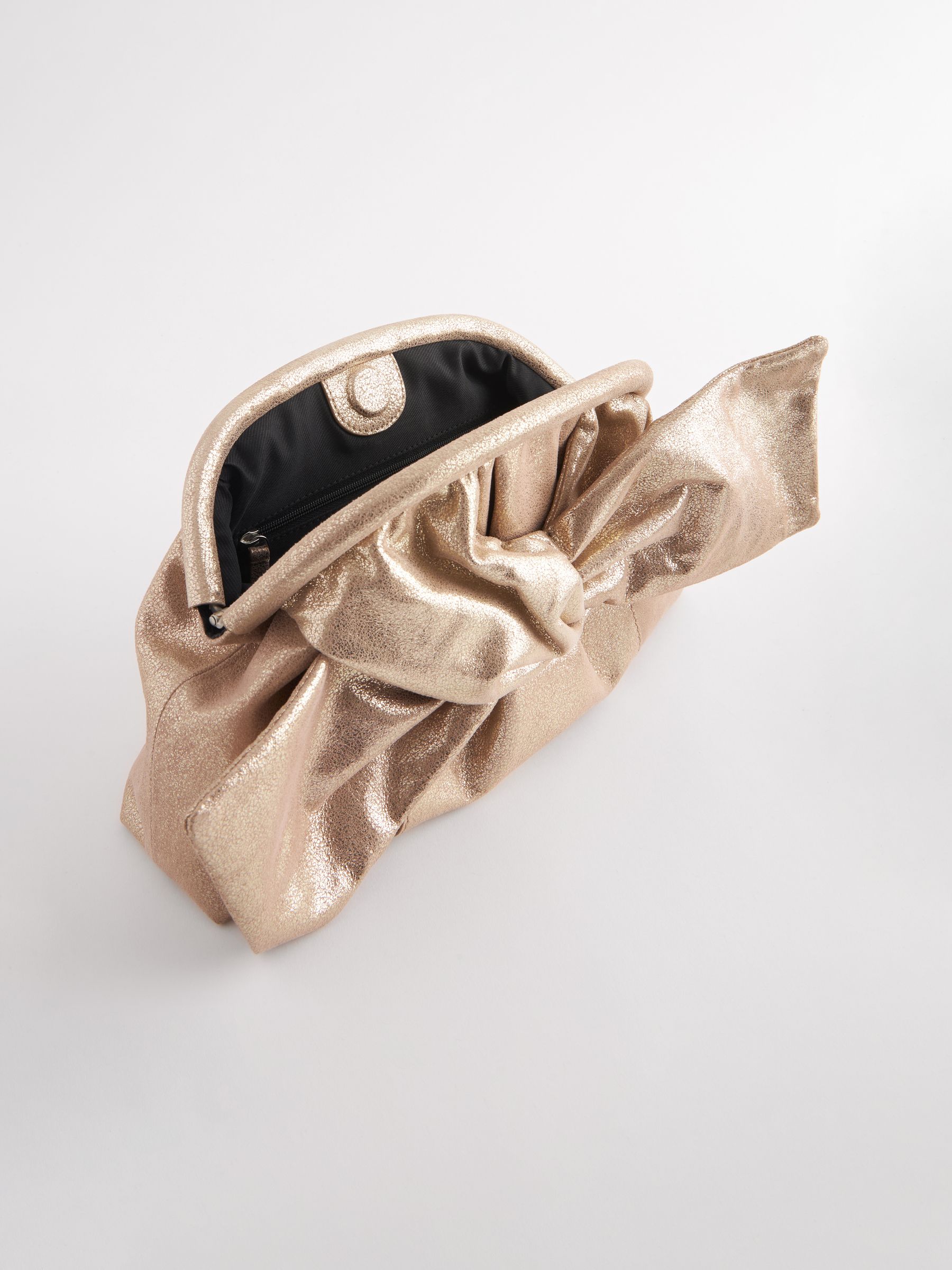 Gold Leather Bow Clutch Bag