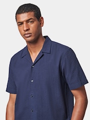 Peckham Rye Blue Revere Collar Seersucker Short Sleeve Shirt - Image 4 of 6