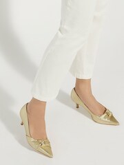 Dune London Gold Address Soft Knot Pointed Court Shoes - Image 3 of 6
