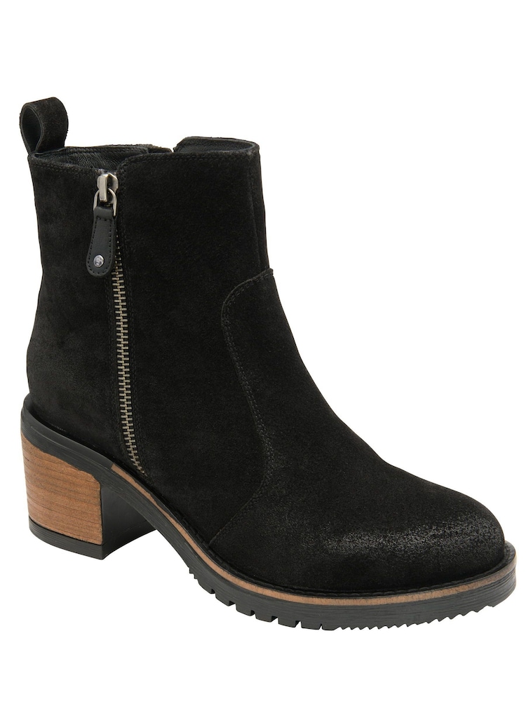 Ravel Black Suede Leather Cleated Sole Ankle Boots - Image 1 of 4 Ravel Black Suede Leather Cleated Sole Ankle Boots - Image 1 of 4