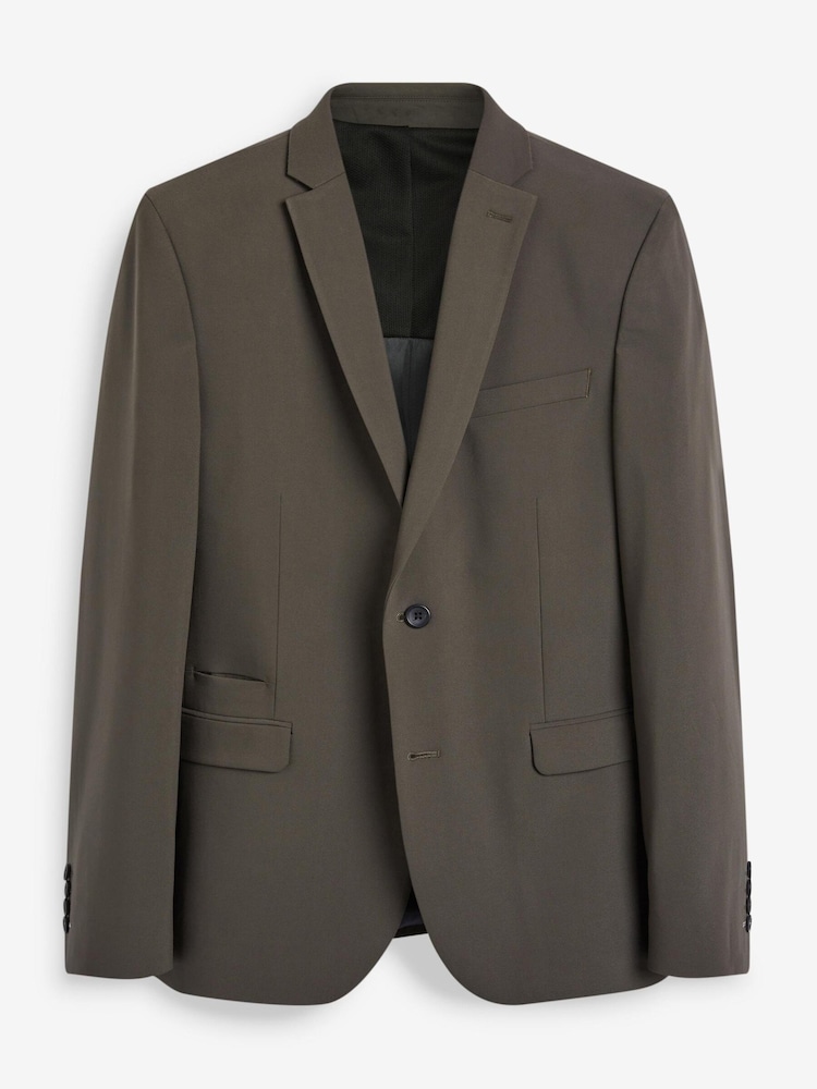 Khaki Green Slim Fit Motion Flex Commuter Suit: Jacket - Image 1 of 6