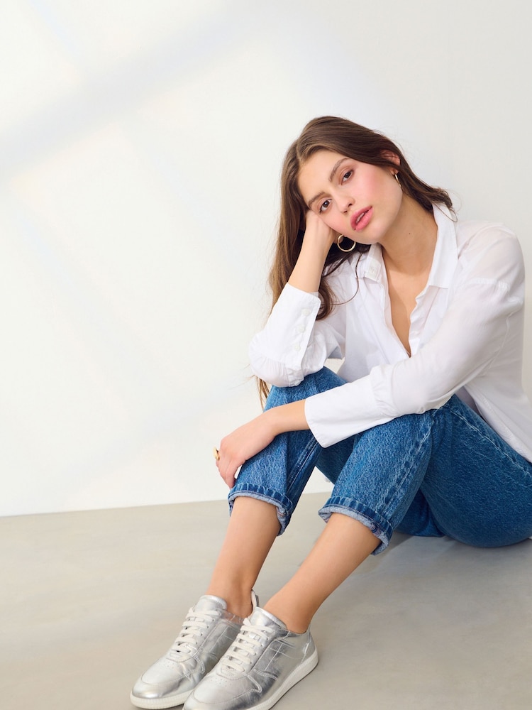srebrna (barva); srebro - Nizki retro usnjeni športni copati Signature Forever Comfort® - Slika 4 iz 4