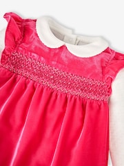 JoJo Maman Bébé Rose Pink 2-Piece Smocked Velvet Baby Dress & Body Set - Image 3 of 3