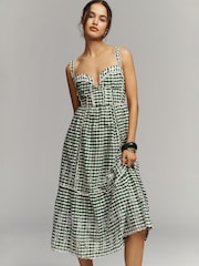 Anthropologie Green Sleeveless Sweetheart Gingham Midi Dress - Image 1 of 4