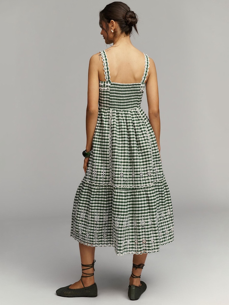 Anthropologie Green Sleeveless Sweetheart Gingham Midi Dress - Image 2 of 4