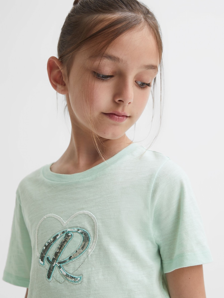 Reiss Sage Swift 4-9 yrs Embellished Crew Neck T-Shirt - Image 1 of 6 Reiss Sage Swift 4-9 yrs Embellished Crew Neck T-Shirt - Image 1 of 6