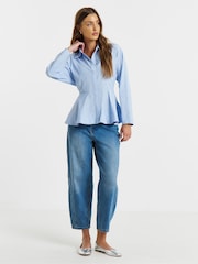 Simply Be Blue Peplum Detail Long Sleeve Shirt - Image 1 of 4