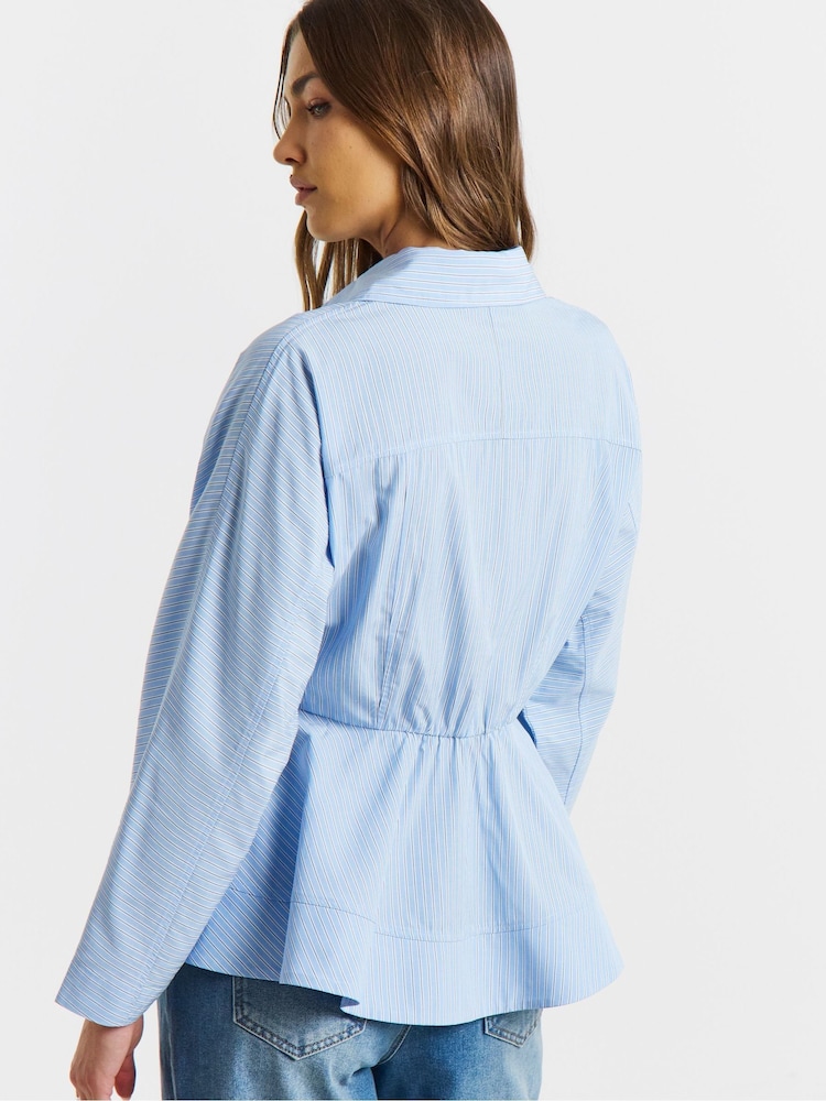 Simply Be Blue Peplum Detail Long Sleeve Shirt - Image 2 of 4 Simply Be Blue Peplum Detail Long Sleeve Shirt - Image 2 of 4