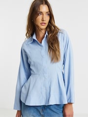 Simply Be Blue Peplum Detail Long Sleeve Shirt - Image 3 of 4