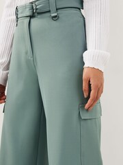 Duck Egg Blue Smart Belted Wide Leg Cargo Trousers - Image 4 of 7