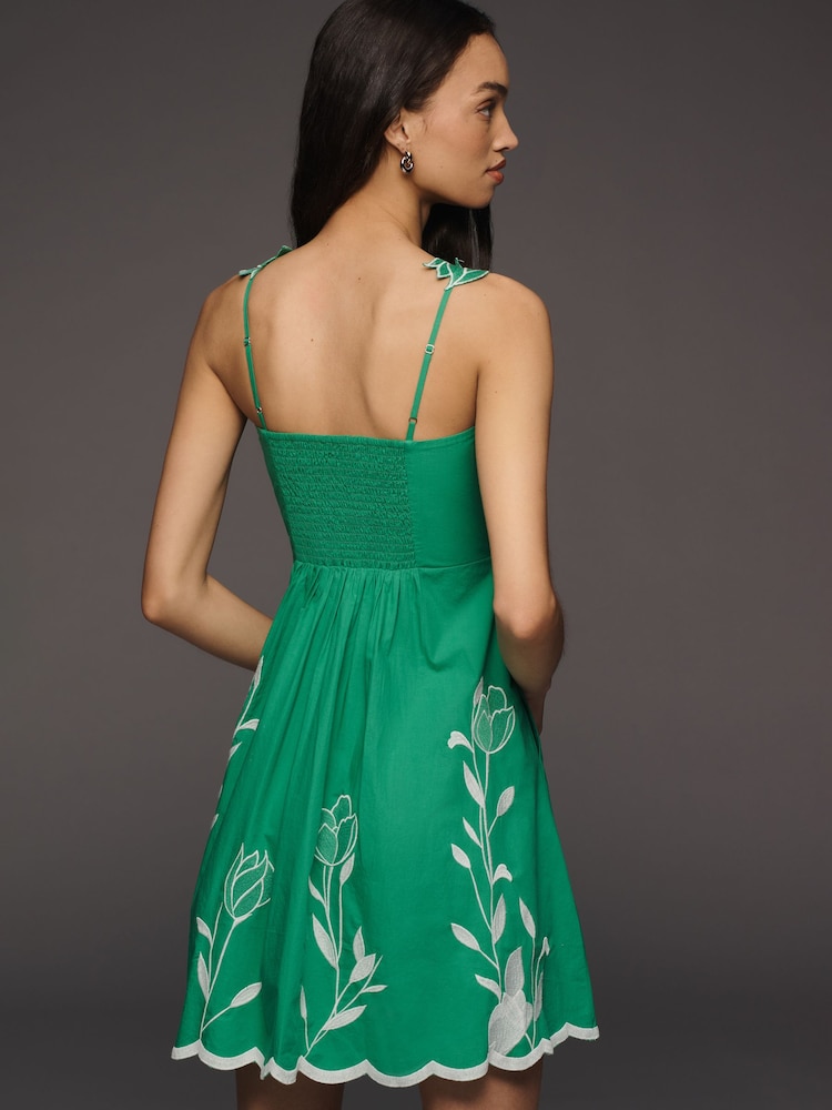 Anthropologie Green Maeve 3D Floral Sleeveless Midi Dress - Image 2 of 4