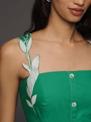 Anthropologie Green Maeve 3D Floral Sleeveless Midi Dress - Image 4 of 4