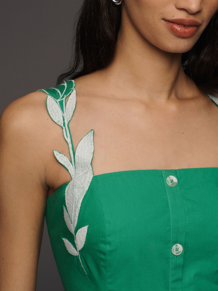 Anthropologie Green Maeve 3D Floral Sleeveless Midi Dress - Image 4 of 4