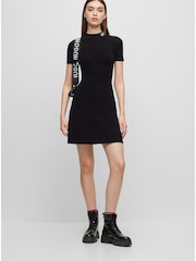 HUGO Black A Line Logo Collar Dress - Image 1 of 5