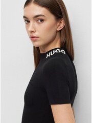 HUGO Black A Line Logo Collar Dress - Image 4 of 5