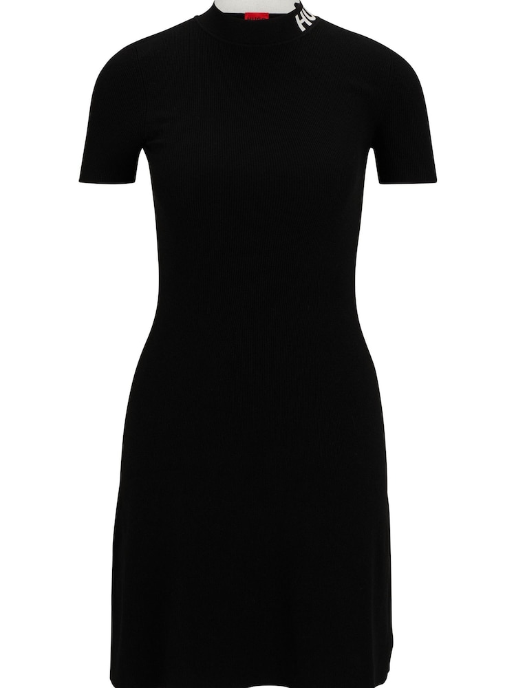 HUGO Black A Line Logo Collar Dress - Image 5 of 5