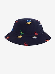 JoJo Maman Bébé Navy Kids' Navy Dinosaur Embroidered Bucket Hat - Image 2 of 3