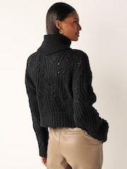 Black Crochet Open Stitch Roll Neck Jumper - Image 3 of 6