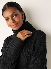 Black Crochet Open Stitch Roll Neck Jumper - Image 4 of 6