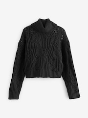 Black Crochet Open Stitch Roll Neck Jumper - Image 5 of 6
