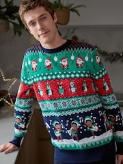 Green Regular Wrapping Knitted Mens Christmas Cotton Jumper - Image 1 of 9
