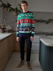 Green Regular Wrapping Knitted Mens Christmas Cotton Jumper - Image 2 of 9
