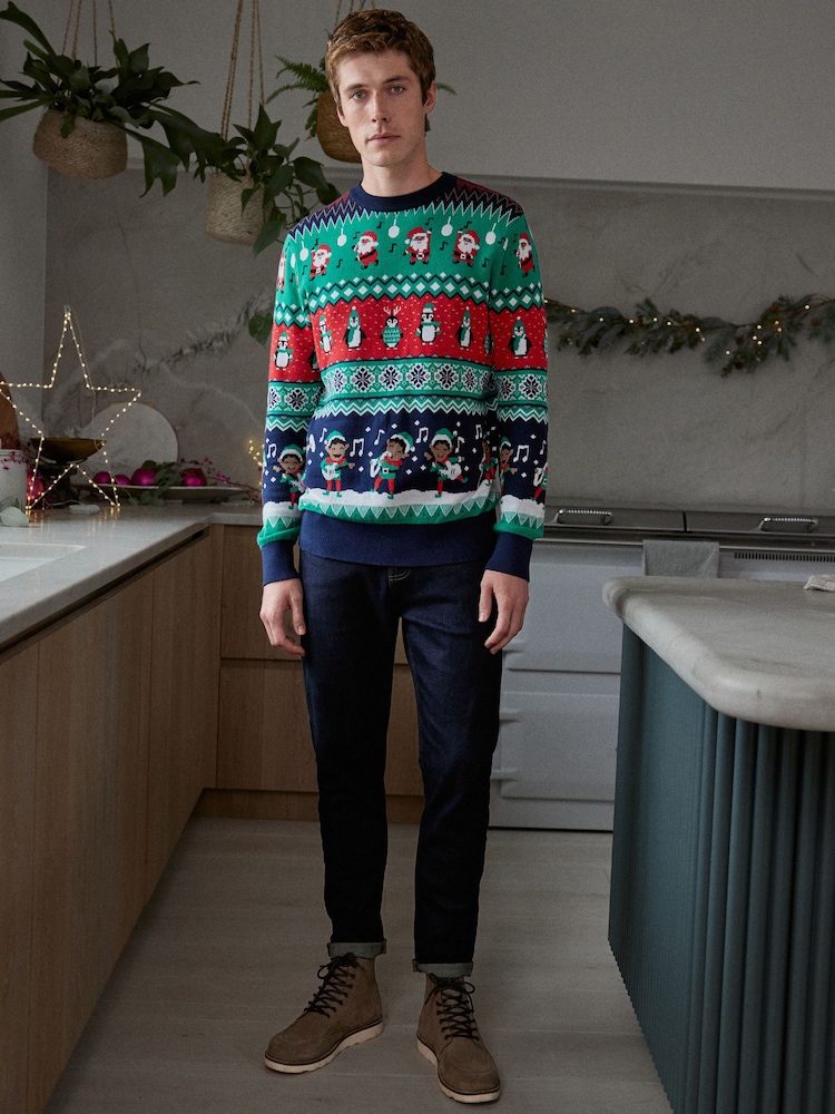 Green Regular Wrapping Knitted Mens Christmas Cotton Jumper - Image 2 of 9