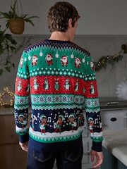 Green Regular Wrapping Knitted Mens Christmas Cotton Jumper - Image 3 of 9