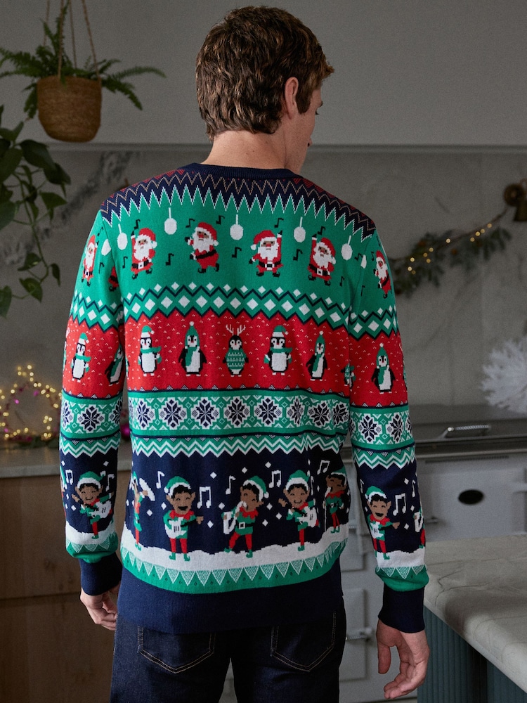 Vert - Pull en coton de Noël pour homme en maille à emballage régulier - Image 3 of 9