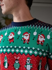Green Regular Wrapping Knitted Mens Christmas Cotton Jumper - Image 6 of 9