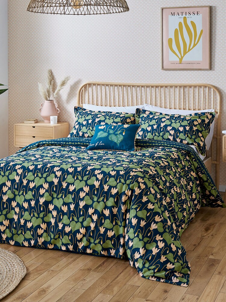 Scion Blue 100% Cotton Flower Of Love Duvet Cover and Pillowcase Set - Image 1 of 5