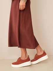 Tan Brown Slip On Signature Forever Comfort® Leather Chunky Wedge Platform Trainers - Image 2 of 7