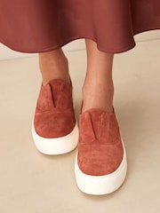 Tan Brown Slip On Signature Forever Comfort® Leather Chunky Wedge Platform Trainers - Image 3 of 7