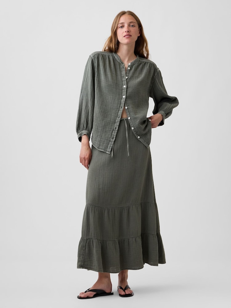 Verde - Gap Cotton Gauze Tiered Easy Maxi Skirt - Imagen 1 de 3