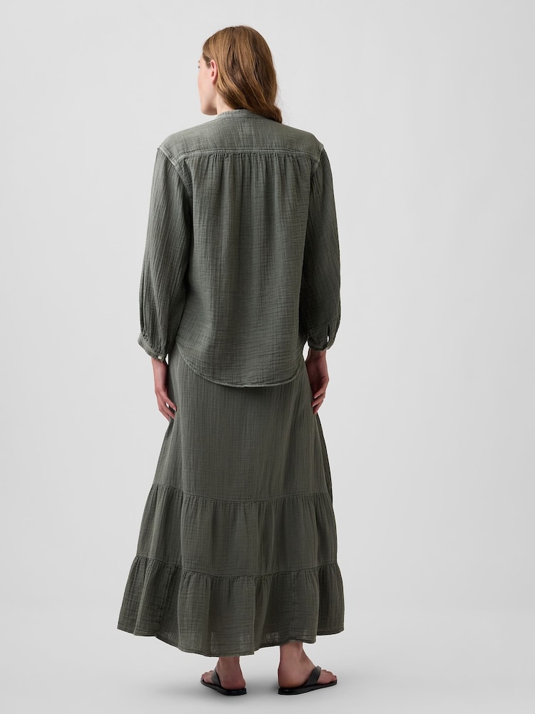 Verde - Gap Cotton Gauze Tiered Easy Maxi Skirt - Imagen 2 de 3