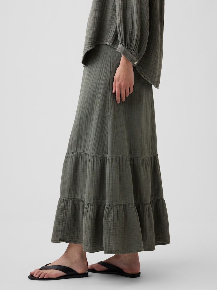 Verde - Gap Cotton Gauze Tiered Easy Maxi Skirt - Imagen 3 de 3