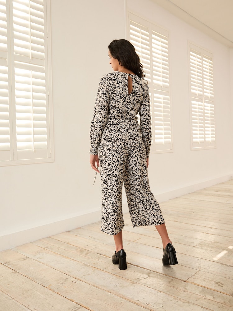 Mono Animal Print Long Sleeve Belted Jumpsuit - Image 2 of 6