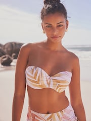 Ecru Cream Leaf Shaping Padded Wired Bandeau Bikini Top - Image 1 of 6