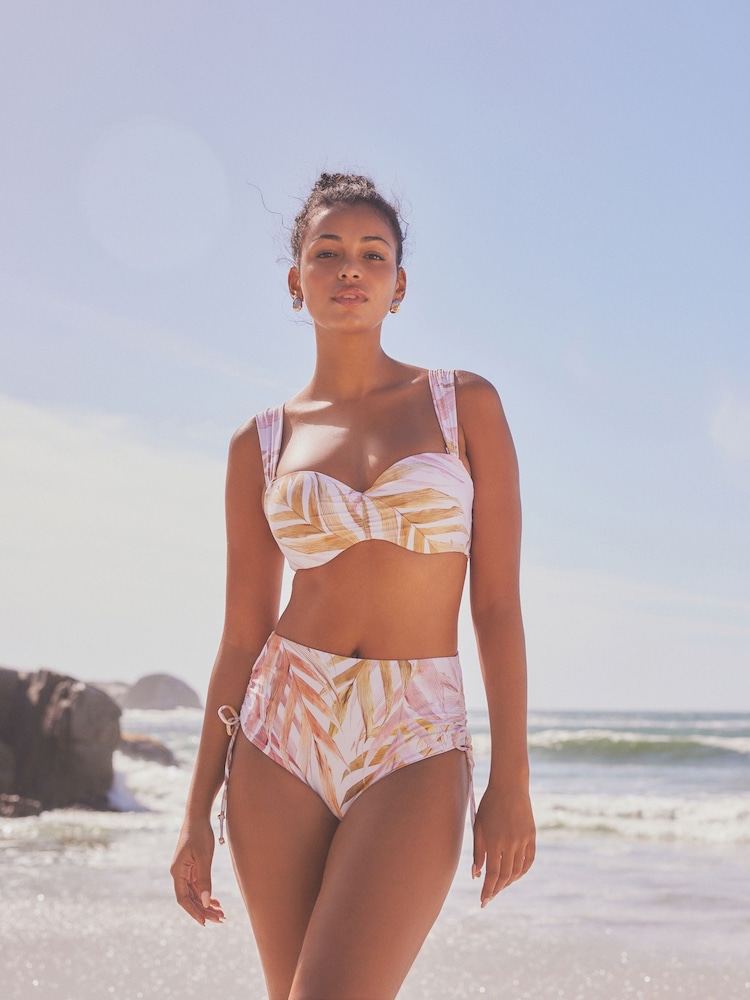 Ecru Cream Leaf Shaping Padded Wired Bandeau Bikini Top - Image 3 of 6