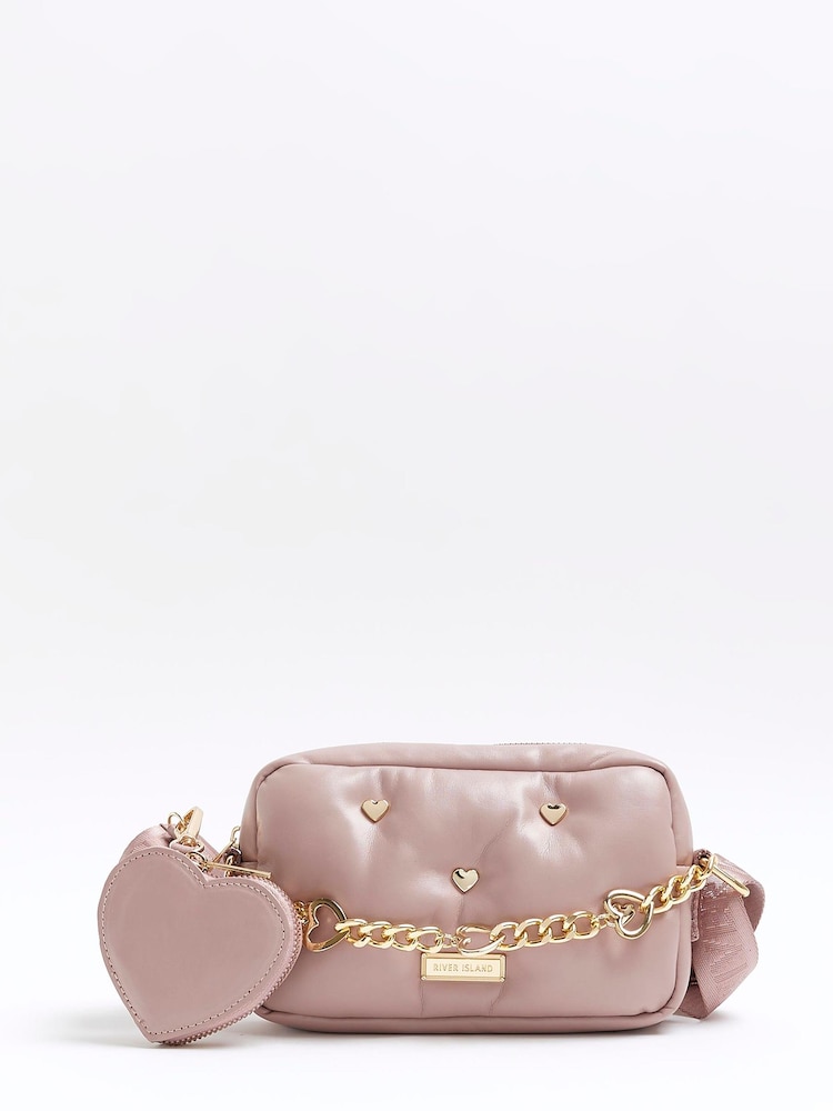 River Island Pink Girls Heart Stud Camera Bag - Image 1 of 4 River Island Pink Girls Heart Stud Camera Bag - Image 1 of 4