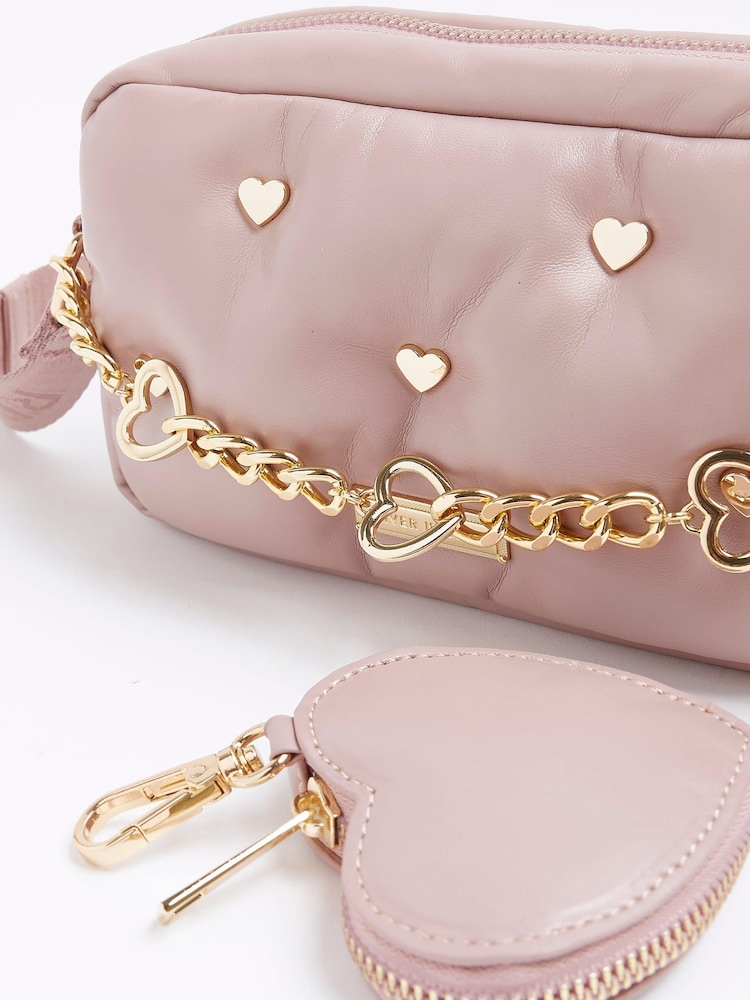 River Island Pink Girls Heart Stud Camera Bag - Image 4 of 4 River Island Pink Girls Heart Stud Camera Bag - Image 4 of 4