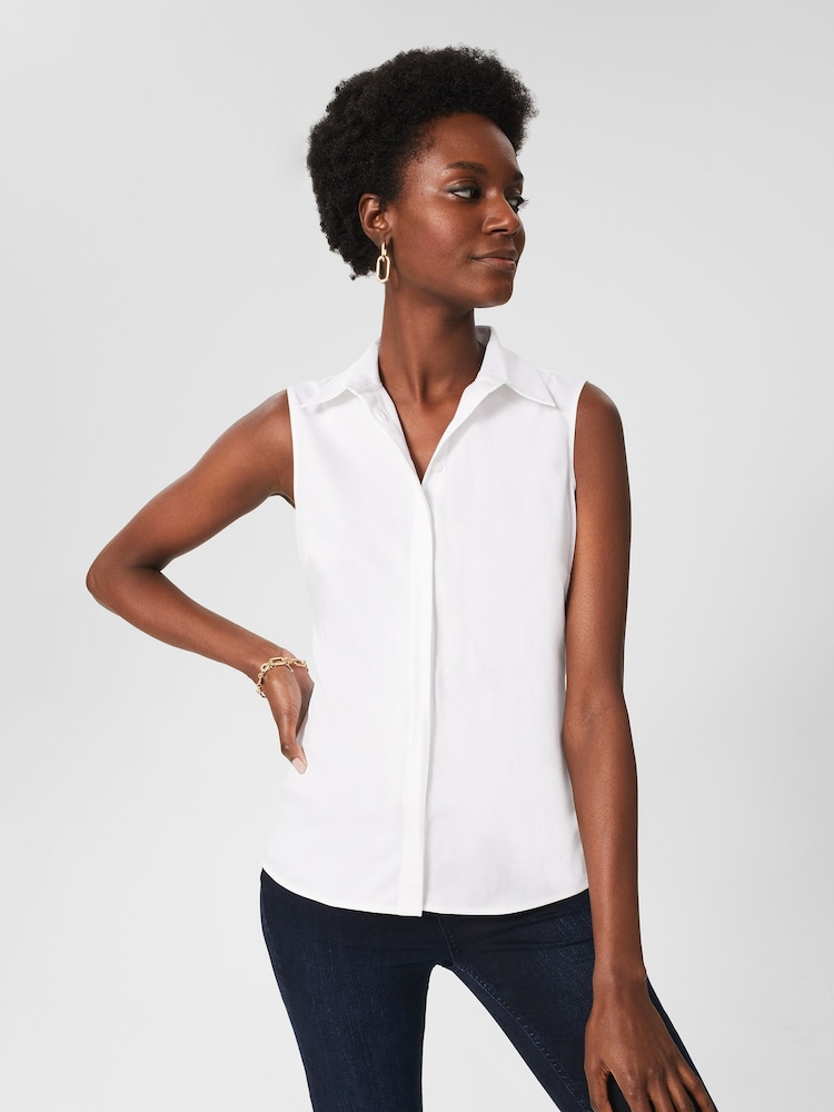 Hobbs White Sleeveless Vic Shirt - Image 1 of 4