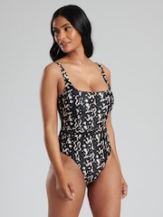 South Beach Black Animal Tummy Control  Swimsuit with Belt and Buckle - Image 3 of 6