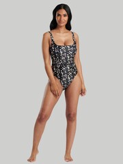 South Beach Black Animal Tummy Control  Swimsuit with Belt and Buckle - Image 4 of 6